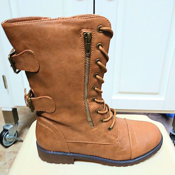 New Women's Forever Maura-67 combat boot-tan - Picture 5 of 8